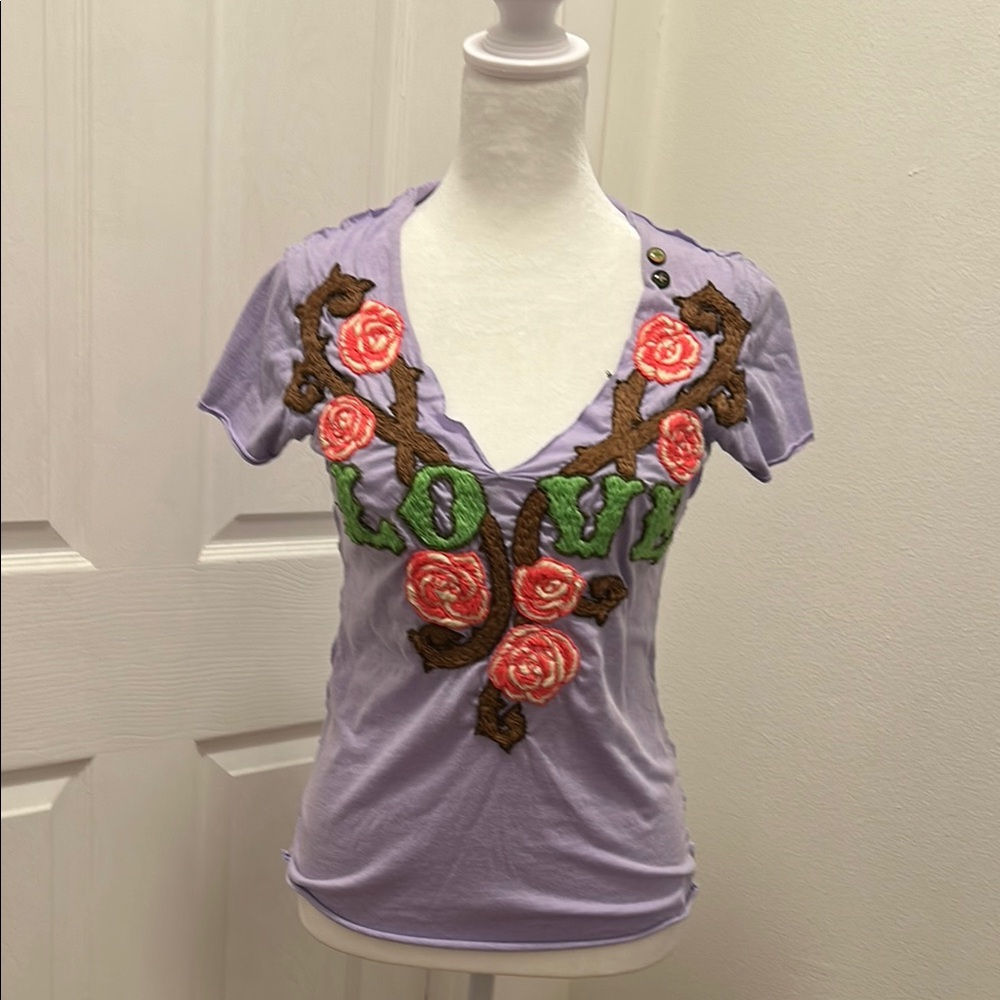 Purple Embellished Fitted Short Sleeve Tee